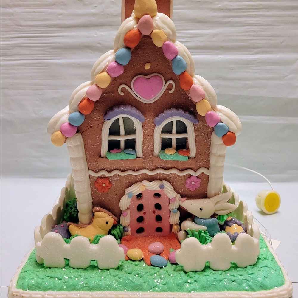 New Easter Spring Clay Dough Light Up House 10” Gingerbread Candy Glittered